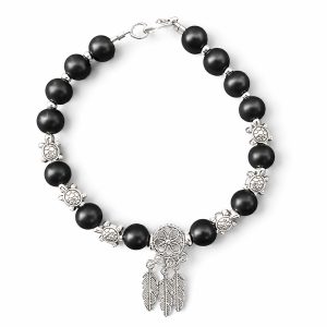 Onyx and Stainless Steel Turtle and Dreamcatcher Bracelet