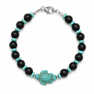 Black Onyx (matte) and Turquiose Turtle Bracelet