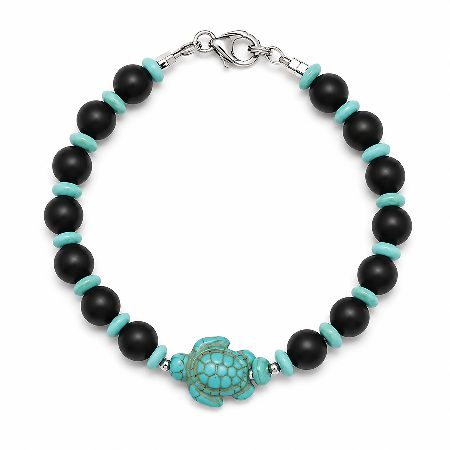 Black Onyx (matte) and Turquiose Turtle Bracelet