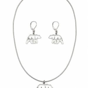 Stainless Steel Bear Spirit Necklace and Earrings Set