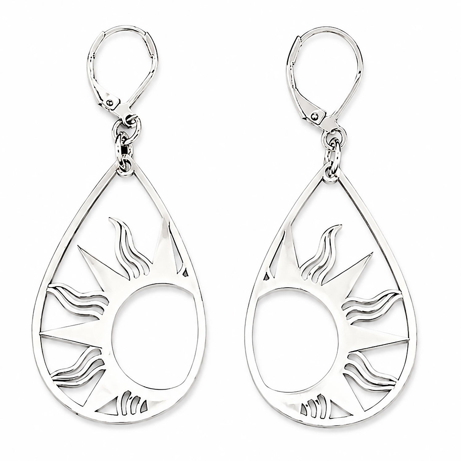Stainless Steel Sunburst Drop Earrings