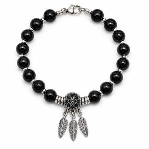 Obsidian and Stainless Steel Dream Catcher Bracelet